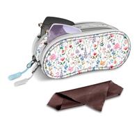 FINTIE Double Glasses Case for Men Women, Soft Portable Sunglasses Pouch with Clip, Dual Zipper Compartments, Flower Fantasy