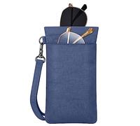 FINTIE Double Glasses Case for Women Men - Portable Squeeze Top Spectacle Cases Soft Sunglasses Pouch, Navy