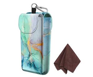 FINTIE Double Glasses Case with Carabiner Hook, Portable Vegan Leather Dual Eyeglasses Bag Anti-scratch Sunglasses Pouch, Spectacle Cases for Women Men, Emerald Marble