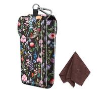FINTIE Double Glasses Case with Carabiner Hook, Portable Vegan Leather Eyeglass Case Anti-scratch Sunglasses Pouch, Black Floral, Large