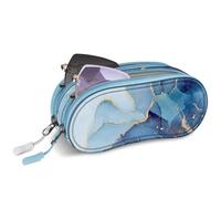 FINTIE Double Sunglasses Case, Soft Portable Eyeglasses Pouch with Carabiner Clip, Dual Zipper Compartments for Men Women, Ocean Marble, Large And Small Compartments