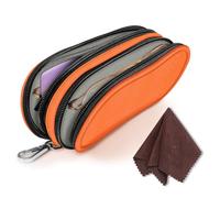 Fintie Double Sunglasses Case, Soft Portable Eyeglasses Pouch with Carabiner Clip, Dual Zipper Compartments for Men Women, Orange
