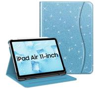 FINTIE Folio Case for iPad Air 11 Inch & iPad Air 5th/4th Generation 10.9" | Multi-Angle Viewing Protective Cover with Pencil Holder & Pocket, Corner Protection, Auto Wake/Sleep, Glittering Blue