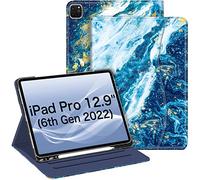 Fintie Folio Case for iPad Pro 12.9" 6th Generation 2022, Multi-Angle Smart Stand Cover w/Pencil Holder & Pocket, Also Fit iPad Pro 12.9 2021 5th & 2020 4th & 2018 3rd Gen, Sandy Wave