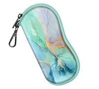 Fintie Glasses Case with Carabiner, Ultra Light Portable Neoprene Zipper Sunglasses Soft Case, Z-emerald Marble, S