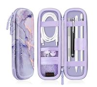 FINTIE Holder Case for Apple Pencil (1st and 2nd Generation), PU Leather Protective Carrying Bag Sleeve Compatible with Apple Pen Accessories, USB Cable, Samsung Stylus, Lilac Marble