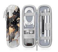 FINTIE Holder Case for Apple Pencil (1st and 2nd Generation), PU Leather Protective Carrying Bag Sleeve Compatible with Apple Pen Accessories, USB Cable, Earphone, Samsung Stylus, Cloudy Marble