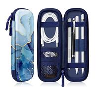FINTIE Holder Case for Apple Pencil (1st and 2nd Generation), PU Leather Protective Carrying Bag Sleeve Compatible with Apple Pen Accessories, USB Cable, Earphone, Samsung Stylus, Ocean Marble