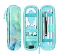 Fintie Holder Case for Apple Pencil Pro, Apple Pencil (USB-C / 1st / 2nd Generation), PU Leather Carrying Bag Sleeve Compatible with Pen, USB Cable, Samsung Stylus, Emerald Marble