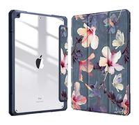 FINTIE Hybrid Case Compatible with iPad 9th / 8th / 7th Generation (2021/2020/2019) 10.2 inch - Shockproof Cover with Clear Back Shell w/Pencil Holder, Auto Wake/Sleep, Hibiscus
