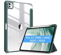 FINTIE Hybrid Case Compatible with iPad Pro 11 inch (2025/2024) M5/M4, [Built-in Pencil Holder] Shockproof Cover w/Clear Transparent Back Shell, Auto Wake/Sleep, Midnight Green