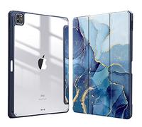 FINTIE Hybrid Case Compatible with iPad Pro 12.9 inch (2022/2021/2020/2018, 6th/5th/4th/3rd Generation) - Shockproof Clear Back Cover with Pencil Holder, Auto Wake/Sleep, Ocean Marble