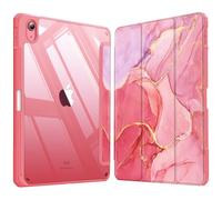 FINTIE Hybrid Case for iPad (A16) 11th Generation 11 Inch (2025), iPad 10th Generation 10.9 Inch (2022) - [Ultra Slim] Shockproof Clear Cover w/Built-in Pencil Holder, Auto Wake/Sleep, Marble Pink