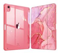 FINTIE Hybrid Case for iPad (A16) 11th Generation 11 Inch (2025), iPad 10th Generation 10.9 Inch (2022) - [Ultra Slim] Shockproof Clear Cover w/Built-in Pencil Holder, Auto Wake/Sleep, Marble Pink