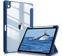 FINTIE Hybrid Case for iPad Air 11 Inch M3 (2025) / M2 (2024), iPad Air 5th / 4th Generation (2022/2020) - Shockproof Slim Clear Back Cover with Pencil Holder, Auto Wake/Sleep, Navy Blue