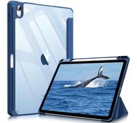 FINTIE Hybrid Case for iPad Air 11 Inch M3 (2025) / M2 (2024), iPad Air 5th / 4th Generation (2022/2020) - Shockproof Slim Clear Back Cover with Pencil Holder, Auto Wake/Sleep, Navy Blue