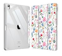 Fintie Hybrid Case for iPad Air 11 Inch M4/M3/M2 (2026/2025/2024), iPad Air 5th/4th Gen (2022/2020) 10.9 Inch with Pencil Holder, Shockproof Protective Case with Transparent Hard Shell Flower