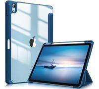 Fintie Hybrid Case for iPad Air 5th Generation 2022 / iPad Air 4th Generation 2020 10.9 Inch with Pen Holder - Shockproof Protective Case with Transparent Hard Shell on the Back, Blue