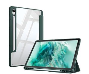 Fintie Hybrid Case for Samsung Galaxy Tab S9 FE 10.9 Inch/Tab S9 11 Inch 2023 Tablet with Pen Holder - Shockproof Protective Case with Transparent Hard Shell on the Back, Night Green