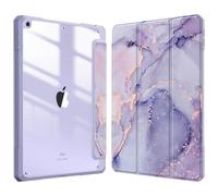 Fintie Hybrid Slim Case for iPad 9th / 8th / 7th Generation (2021/2020 / 2019) 10.2 Inch - [Built-in Pencil Holder] Shockproof Cover with Clear Transparent Back Shell, Purple Marble