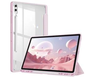 Fintie Hybrid Slim Case for Samsung Galaxy Tab S10 Plus / S9 FE Plus 12.4" | Shockproof Cover with Clear Transparent Back Shell, Auto Wake/Sleep, Pink