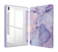 FINTIE Hybrid Slim Case for Samsung Galaxy Tab S8 Plus / S8+ 2022/S7 FE 2021/S7 Plus 2020 12.4 Inch with S Pen Holder, Shockproof Cover with Clear Transparent Back Shell, Auto Wake/Sleep, Lilac Marble