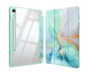 FINTIE Hybrid Slim Case for Samsung Galaxy Tab S9 FE 10.9 Inch/Galaxy Tab S9 11 Inch 2023 with S Pen Holder, Shockproof Cover with Clear Transparent Back Shell, Auto Wake/Sleep, Emerald Marble