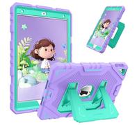 FINTIE Kids Case for iPad 9th / 8th / 7th Generation (2021/2020/2019) 10.2 inch, Fully-Body Rugged Heavy Duty Shockproof Protective Case w/Built-in Kickstand for Boys & Girls, Purple-Green