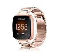 FINTIE Metal Band Compatible with Fitbit Versa 2 1 and Lite Edition, Solid Stainless Steel Strap Replacement Wristband Business Bracelet, Rose Gold