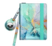 Fintie Passport Case with AirTag Stand, Slim Travel Wallet RFID Blocking Passport Protective Case with Credit Card Slots for Women/Men, Emerald Marble,