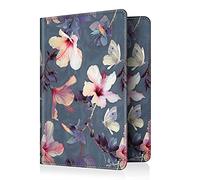 FINTIE Passport Holder, Slim Travel Wallet RFID Blocking Card Case Cover Passport Cover Protector Essentials with Credit Card Slots for Women/Men, Blooming Hibiscus