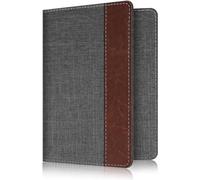 FINTIE Passport Holder, Slim Travel Wallet RFID Blocking Card Case Cover Passport Cover Protector Essentials with Credit Card Slots for Women/Men, Denim Charcoal Brown