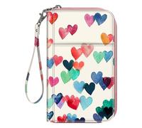 FINTIE Passport Holder Travel Wallet for Family, RFID Blocking Travel Document Organizer Clutch Bag for Passports, Business Cards, Credit Cards, Boarding Passes, Raining Heart