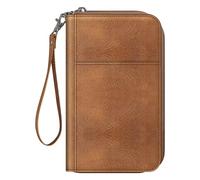 FINTIE Passport Holder Travel Wallet for Family, RFID Blocking Travel Document Organizer Clutch Bag for Passports, Business Cards, Credit Cards, Boarding Passes, Brown