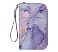 FINTIE Passport Holder Travel Wallet for Family, RFID Blocking Travel Document Organizer Clutch Bag for Passports, Business Cards, Credit Cards, Boarding Passes, Lilac Marble