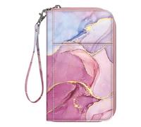 FINTIE Passport Holder Travel Wallet for Family 4-6, RFID Blocking Travel Document Organizer Clutch Bag for Passports, Business Cards, Credit Cards, Boarding Passes, Marble Pink