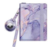 FINTIE Passport Holder with Airtag Holder, Slim Travel Wallet RFID Blocking Card Case Cover Passport Cover Protector Travel Essentials with Credit Card Slots for Women/Men, Lilac Marble, Classic
