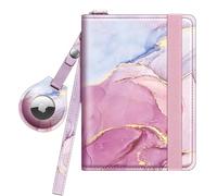 Fintie Passport Holder with Airtag Holder, Slim Travel Wallet RFID Blocking, Essential Passport Protector with Credit Card Slots for Women/Men, Pink Marble