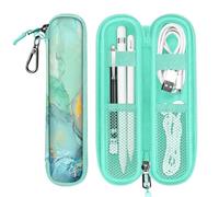 Fintie Pen Holder Case for Apple Pencil Pro, Apple Pencil (USB-C / 1st / 2nd Generation), Soft Neoprene Zipper Carrying Bag Sleeve Pouch for Samsung Stylus, Surface Pen, Emerald Marble