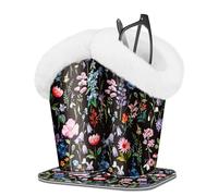 FINTIE Plush Lined Double Eyeglasses Holder with Magnetic Base, Glasses Stand Case Organizer for Desk, Nightstand, Office, Black Floral, Medium