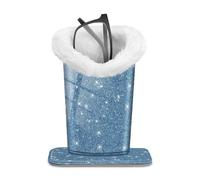 FINTIE Plush Lined Eyeglasses Holder with Magnetic Base- Premium Vegan Leather Glasses Stand Case, Glittering Blue, S