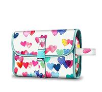 Fintie Portable Toiletry Cosmetic Travel Case, Large Water Resistant Hanging Makeup Organizer Storage Bag Case for Women Girls, Raining Hearts, Toiletry Bag