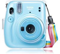 FINTIE Protective Clear Case for Fujifilm Instax Mini 11 Instant Film Camera - Crystal Hard PVC Cover with Removable Rainbow Shoulder Strap, Clear