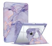 Fintie Rotating Case for iPad 10.2 Inch 9/8/7 Generation 2021/2020/2019 | 360 Degree Rotating Protective Case with Pen Holder, Transparent Acrylic Back, Shockproof Frame, Marble Purple