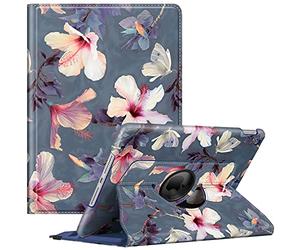 FINTIE Rotating Case for iPad 9th Gen 2021/ iPad 8th Gen 2020/ iPad 7th Gen 2019, 10.2-inch 360 Degree Rotate Smart Protective Stand Cover w/Pencil Holder, Support Auto Sleep/Wake, Blooming Hibiscus