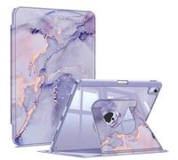 FINTIE Rotating Case for iPad Air 11 Inch & iPad Air 5th/4th Gen 10.9 Inch | 360° Swivel Stand, Portrait & Landscape Viewing, Clear Hard PC Back Cover, Pencil Holder, Lilac Marble