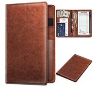 Fintie Server Book Organizer with Zipper Pocket, PU Leather Restaurant Guest Check Presenters Card Holder for Waitress, Waiter, Bartender (Vintage Brown)
