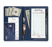 Fintie Server Book Organizer with Zipper Pocket, PU Leather Restaurant Guest Check Presenters Card Holder for Waitress, Waiter, Bartender (Navy)