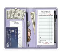FINTIE Server Book Organizer with Zipper Pocket, PU Leather Restaurant Guest Check Presenters Card Holder for Waitress, Waiter, Bartender (Lilac Purple)
