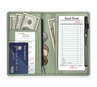Fintie Server Book Organizer with Zipper Pocket, PU Leather Restaurant Guest Check Presenters Card Holder for Waitress, Waiter, Bartender (Sage Green)